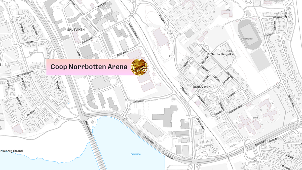 Karta som visar var Coop Norrbotten Arena ligger